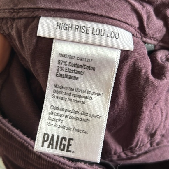 Paige Corduroy High Rise Lou Lou Pants Boot Cut Flare Burgundy Fall Tall Long - Picture 14 of 16